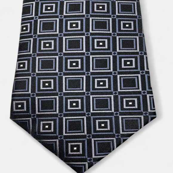 David Taylor Silk Tie Geometric Cubes Silver Black Formal Business Dress - Picture 1 of 6